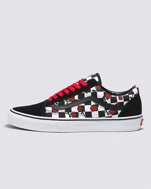 Vans Customs Checkerboard Old Skool Roses Ayakkabı Erkek Siyah Kırmızı | Türkiye TAO253149