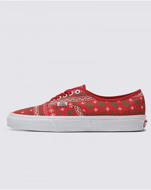 Vans Customs Christmas Kazak Authentic Ayakkabı Erkek Kırmızı | Türkiye XDC329156