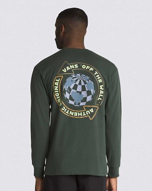 Vans Globe Circle Long Sleeve Tişört Erkek Yeşil | Türkiye RWM831596