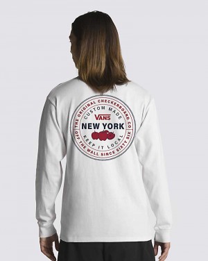 Vans New York Market Long Sleeve Tişört Erkek Beyaz | Türkiye YEP754268