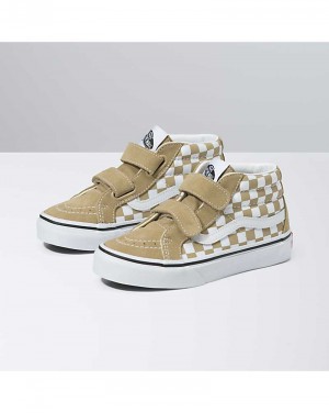 Vans Sk8-Mid Reissue V Checkerboard Ayakkabı Çocuk Bej Rengi | Türkiye IVA852694