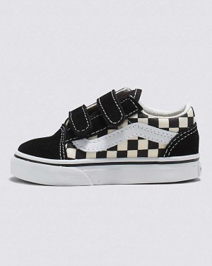 Vans Yürümeye Başlayan Old Skool V Primary Check Ayakkabı Çocuk Siyah Beyaz | Türkiye JXO013748