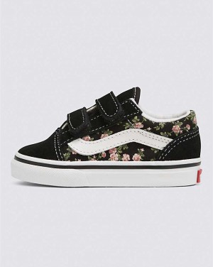 Vans Yürümeye Başlayan Old Skool V Wallflower Floral Ayakkabı Çocuk Siyah | Türkiye UMI062475