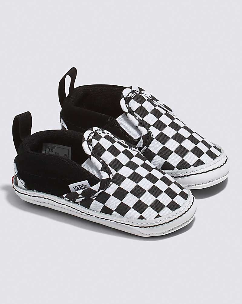 Vans Bebek Slip-On V Crib Checker Ayakkabı Çocuk Siyah Beyaz | Türkiye VIO125348