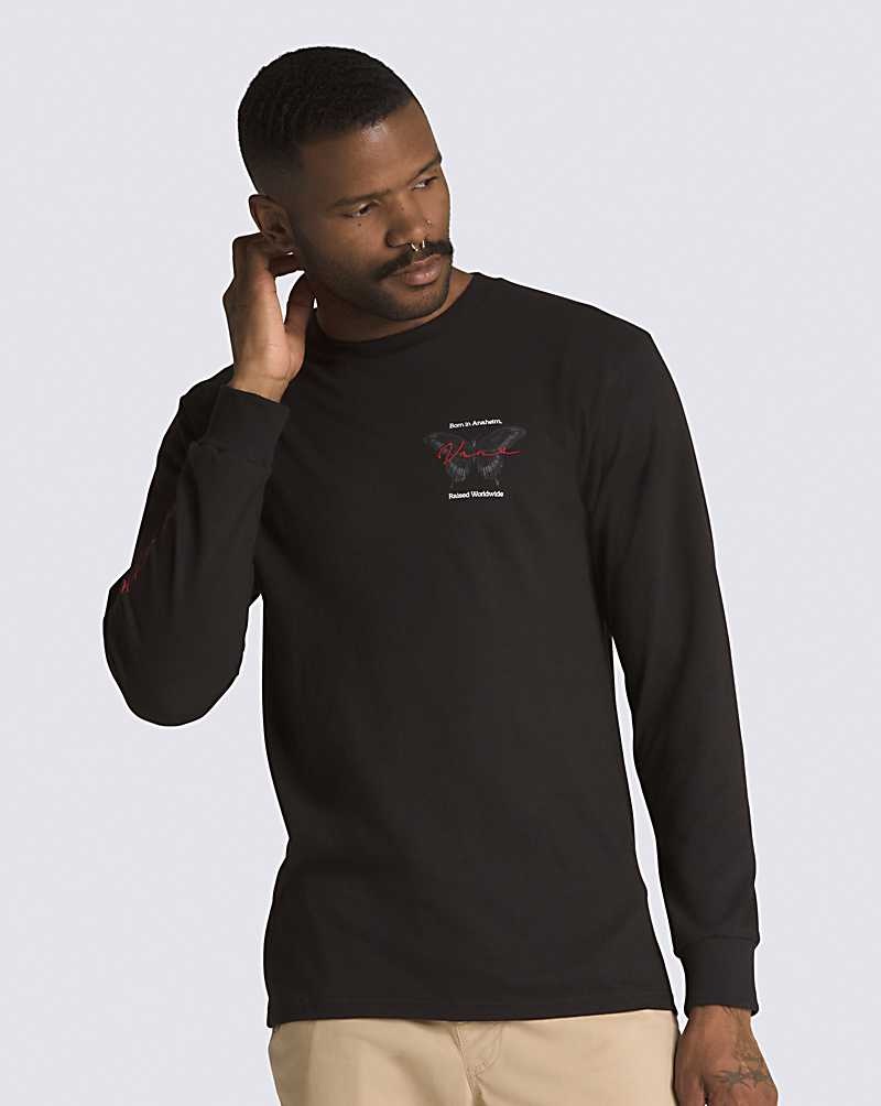 Vans Born Butterfly Long Sleeve Tişört Erkek Siyah | Türkiye JUF591802