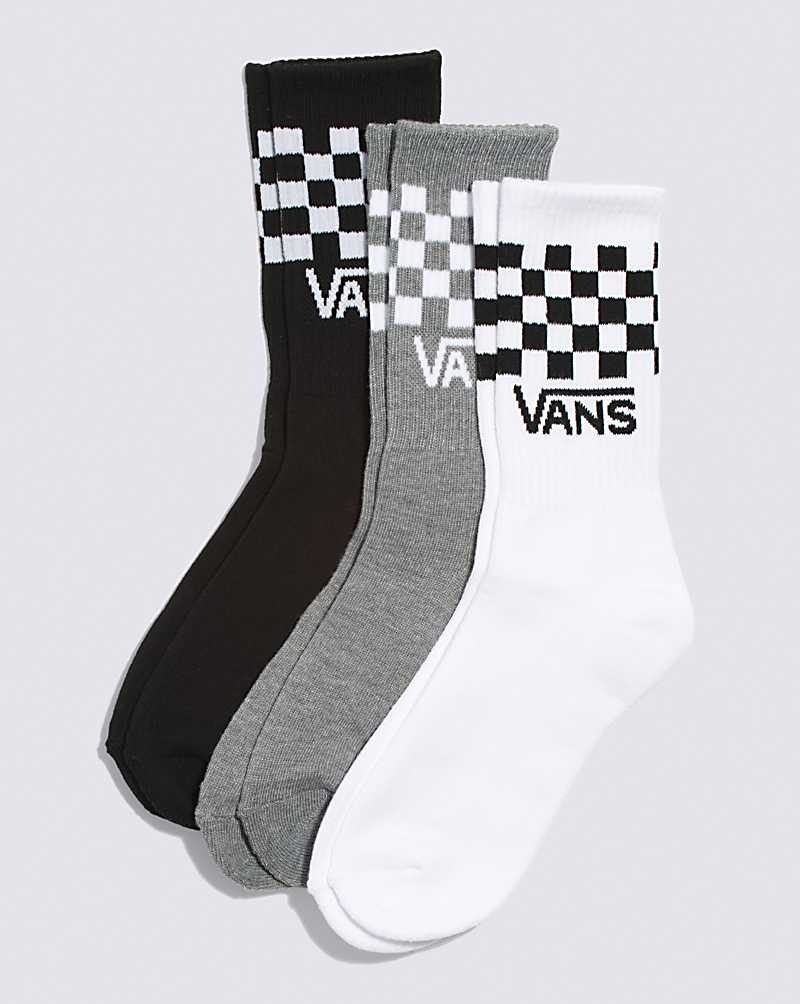 Vans Check Crew 3-Pack Çorap Çocuk Beyaz Siyah Gri | Türkiye GRT562809