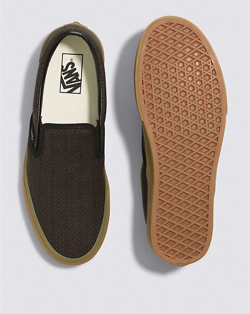 Vans Classic Slip-On Herringbone Ayakkabı Erkek Siyah Kahverengi | Türkiye YNI630271