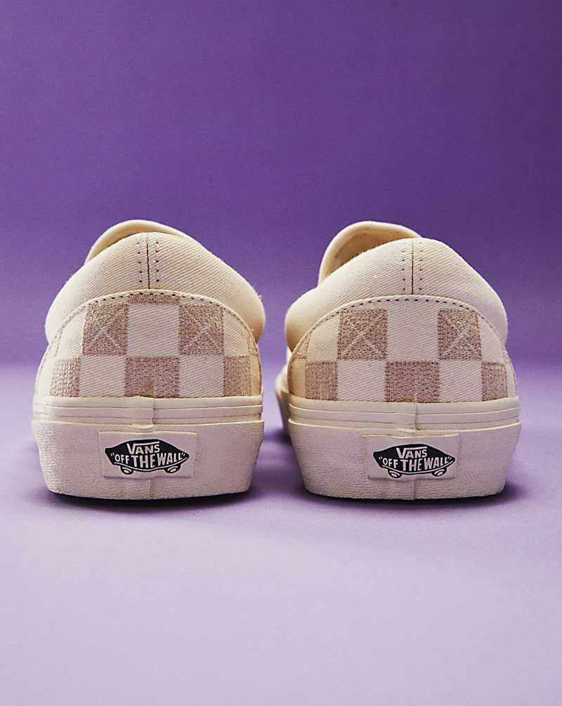 Vans Classic Slip-On Stitch Checkerboard Ayakkabı Erkek Bej Rengi | Türkiye QUO367504