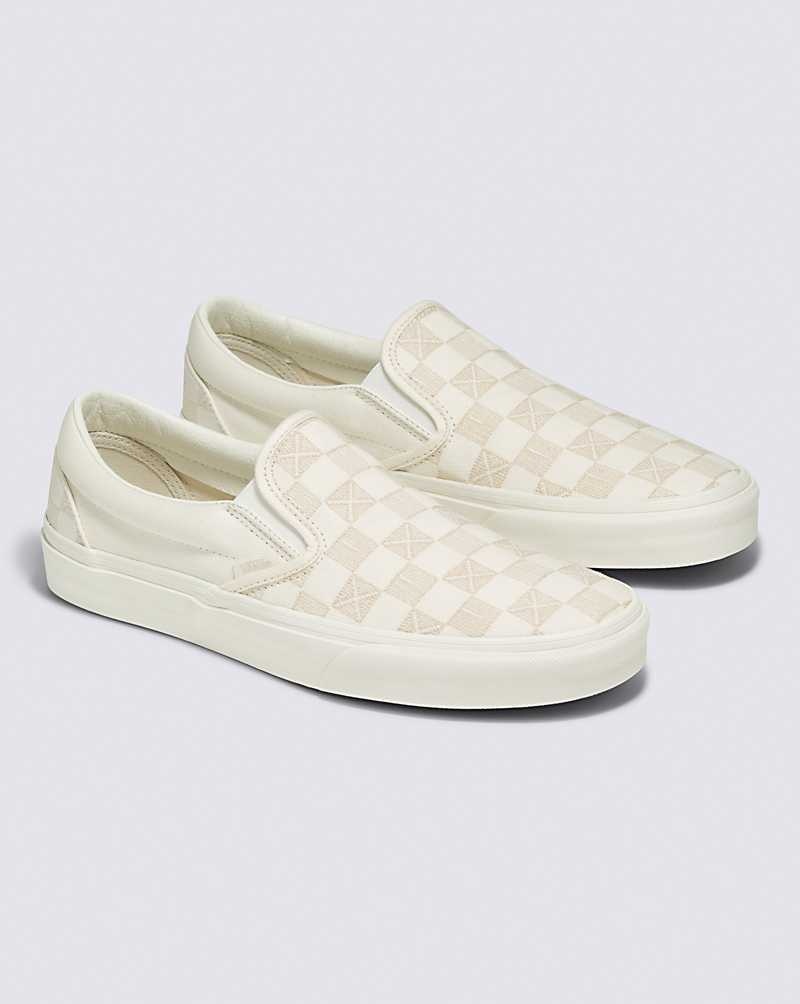 Vans Classic Slip-On Stitch Checkerboard Ayakkabı Erkek Bej Rengi | Türkiye QUO367504