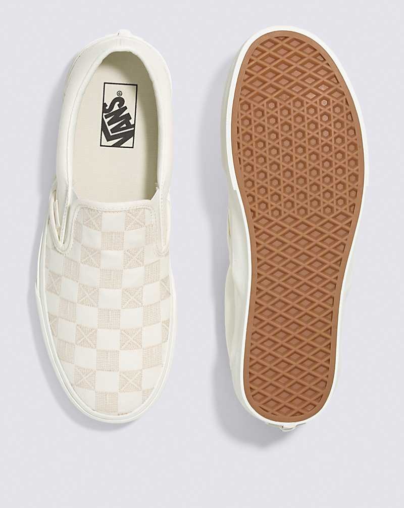 Vans Classic Slip-On Stitch Checkerboard Ayakkabı Erkek Bej Rengi | Türkiye QUO367504