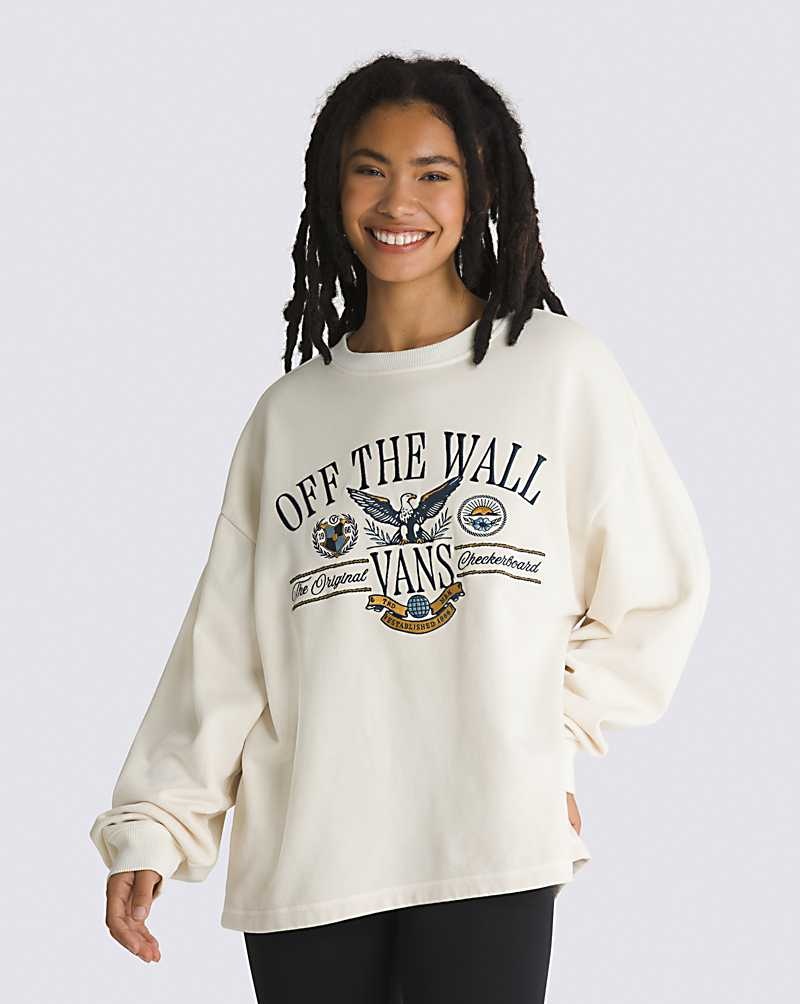 Vans Coastal Crest Oversized Crew Sweatshirt Kadın Bej Rengi | Türkiye ZQM046328