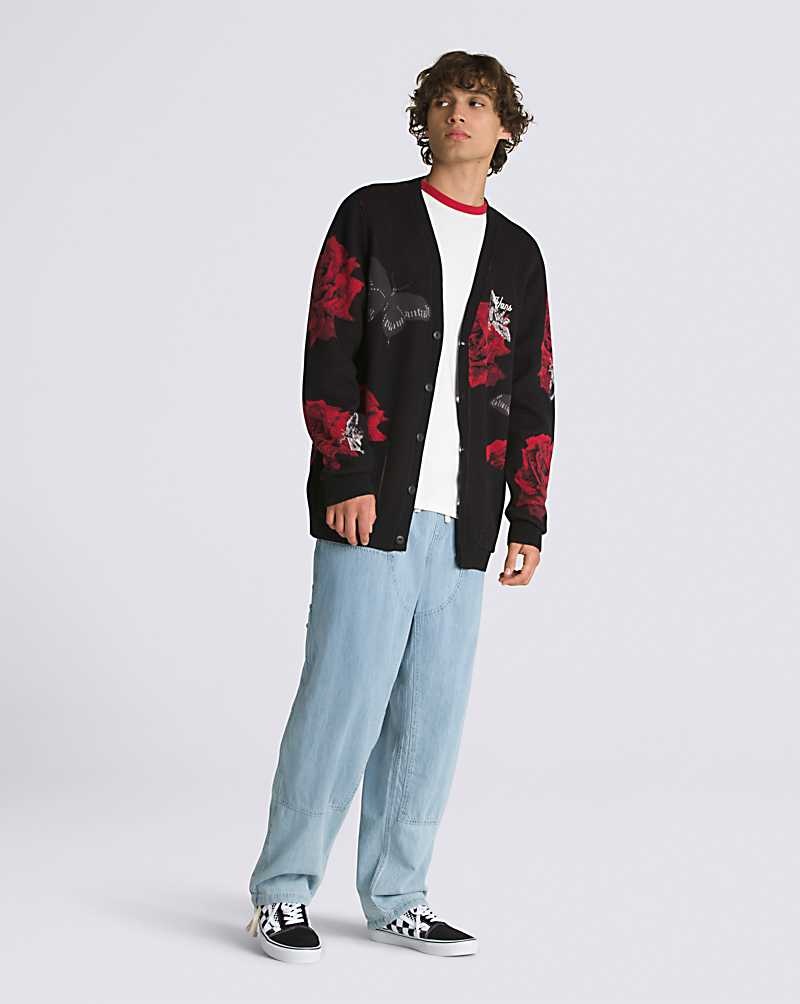 Vans Composite Rose Jacquard Cardigan Kazak Erkek Siyah | Türkiye VGI895126