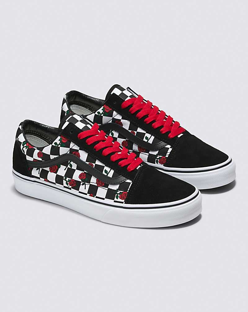 Vans Customs Checkerboard Old Skool Roses Ayakkabı Erkek Siyah Kırmızı | Türkiye TAO253149