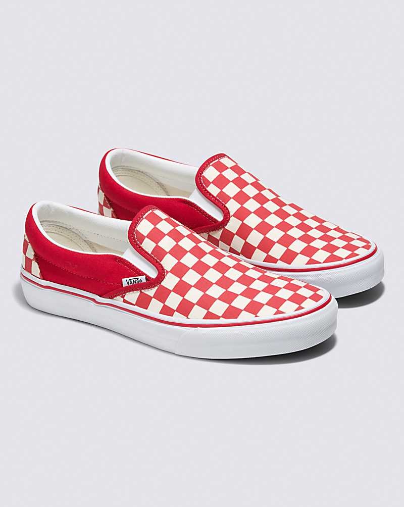 Vans Customs Checkerboard Slip-On Geniş Ayakkabı Erkek Kırmızı Beyaz | Türkiye LGV150278