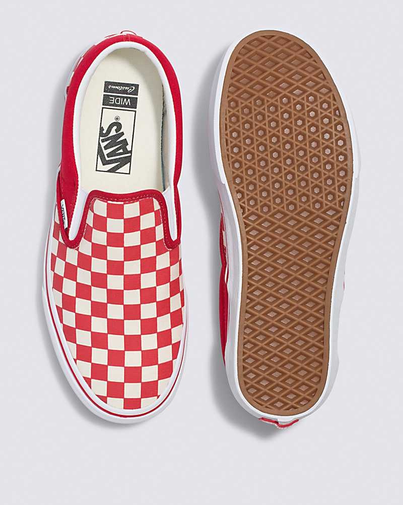 Vans Customs Checkerboard Slip-On Geniş Ayakkabı Erkek Kırmızı Beyaz | Türkiye LGV150278