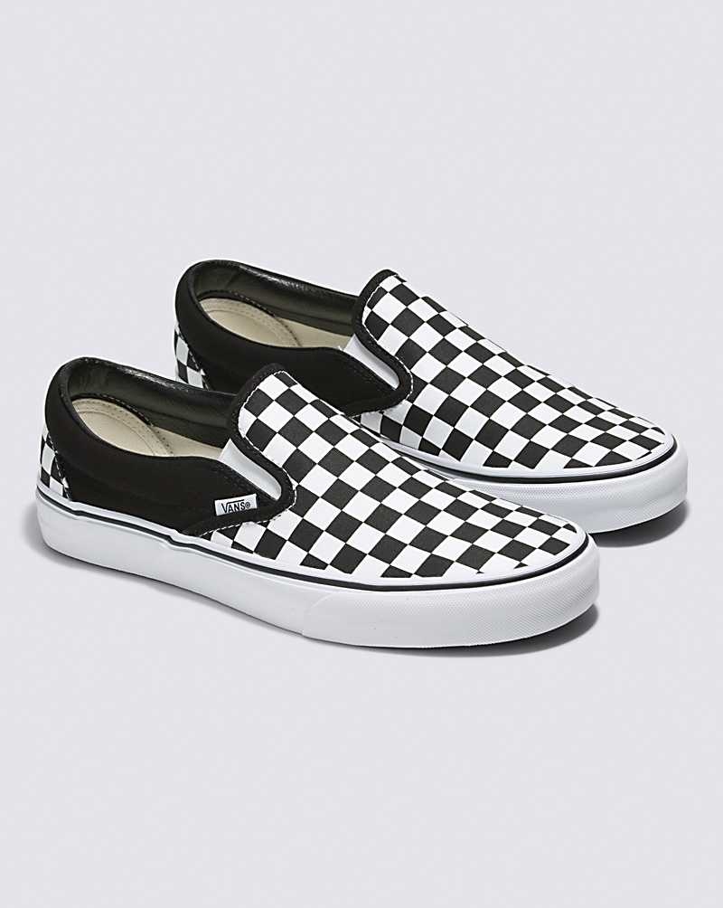 Vans Customs Checkerboard Slip-On Geniş Ayakkabı Erkek Siyah Beyaz | Türkiye LHT051674