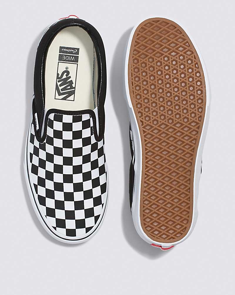 Vans Customs Checkerboard Slip-On Geniş Ayakkabı Erkek Siyah Beyaz | Türkiye LHT051674