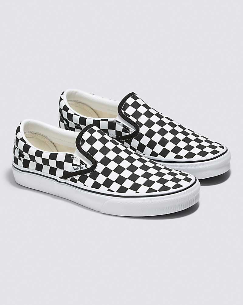 Vans Customs Checkerboard Slip-On Geniş Ayakkabı Erkek Siyah Beyaz | Türkiye YEX869245