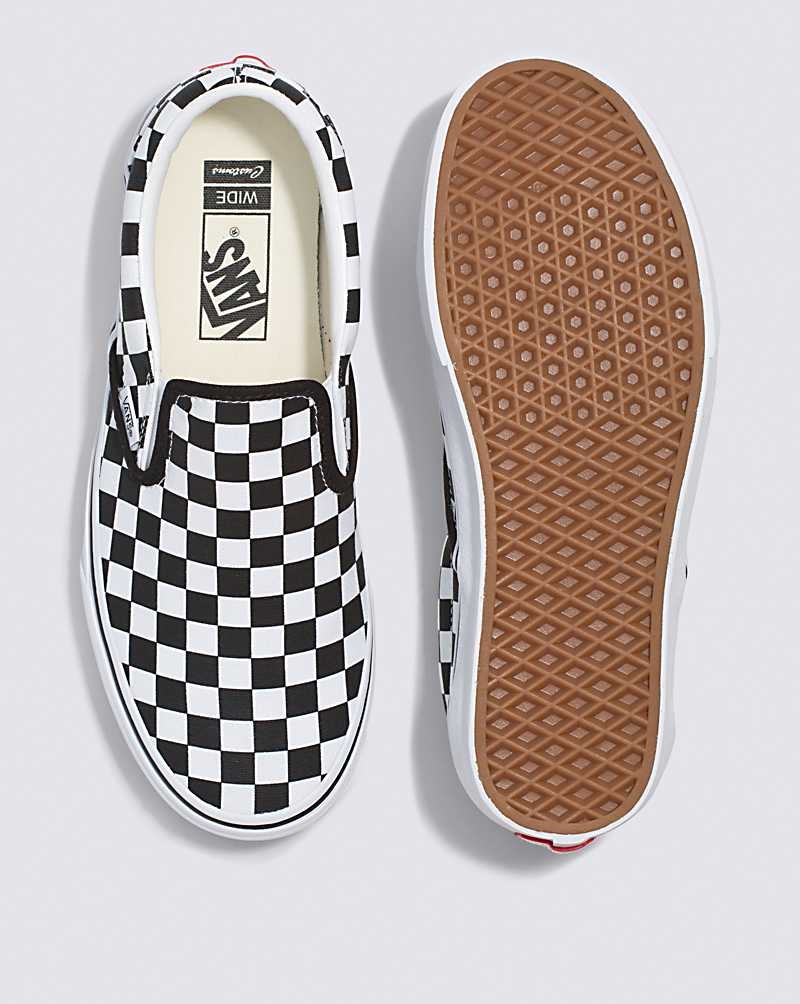 Vans Customs Checkerboard Slip-On Geniş Ayakkabı Erkek Siyah Beyaz | Türkiye YEX869245