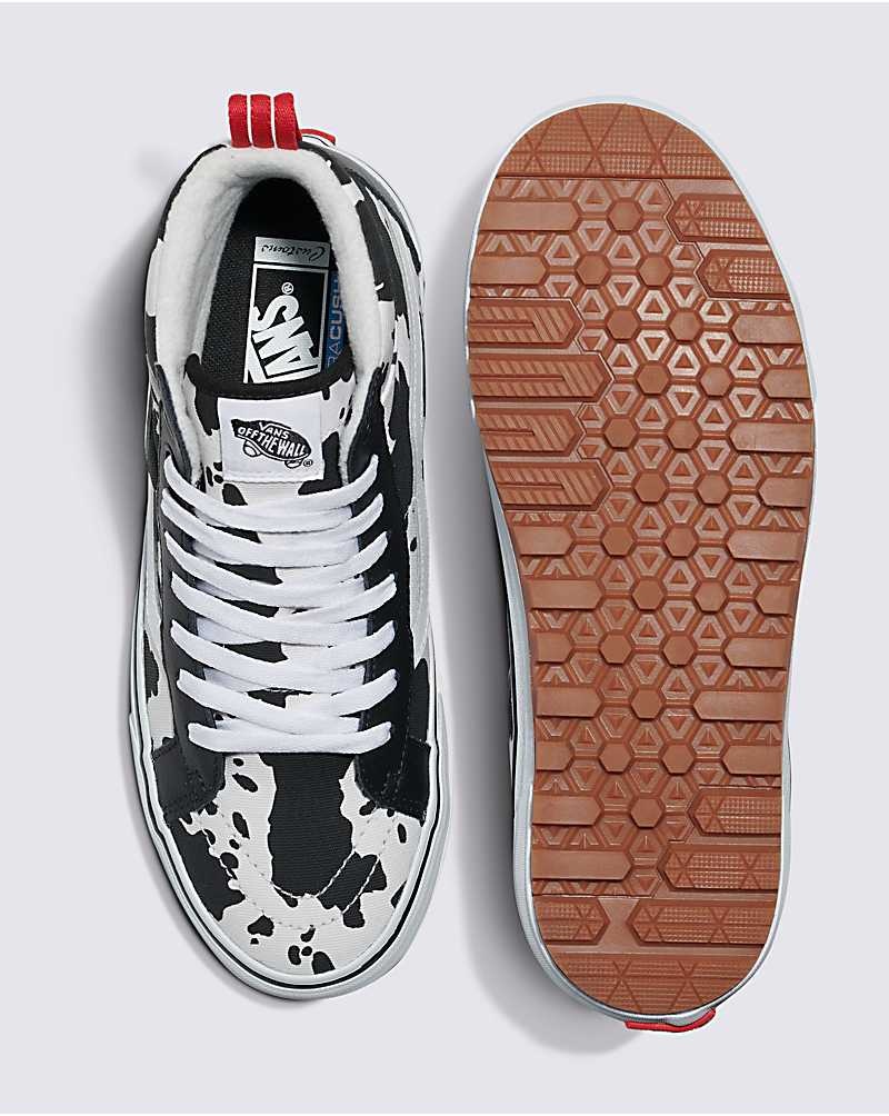 Vans Customs Cow Print Sk8-Hi MTE-1 Ayakkabı Erkek Siyah Beyaz | Türkiye PUL348659