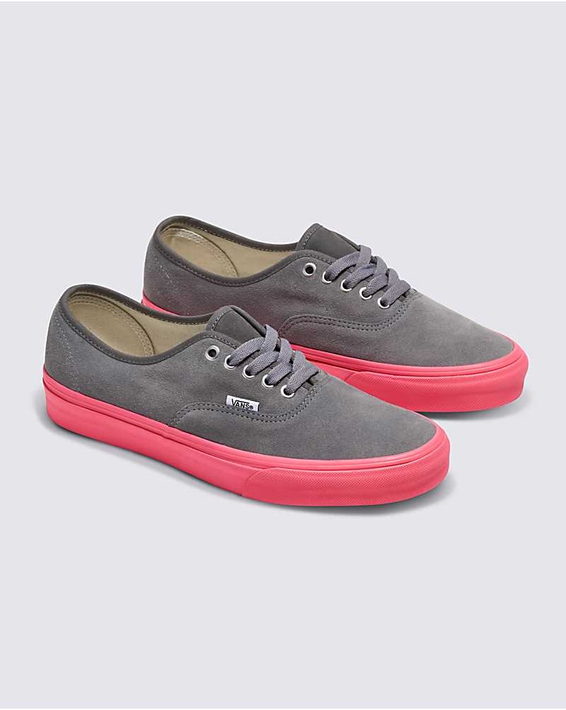 Vans Customs Elevated Süet Neon Pink Sole Authentic Ayakkabı Erkek Gri | Türkiye KYM135907