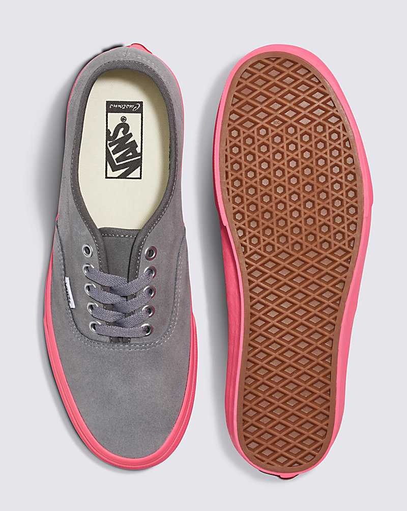 Vans Customs Elevated Süet Neon Pink Sole Authentic Ayakkabı Erkek Gri | Türkiye KYM135907