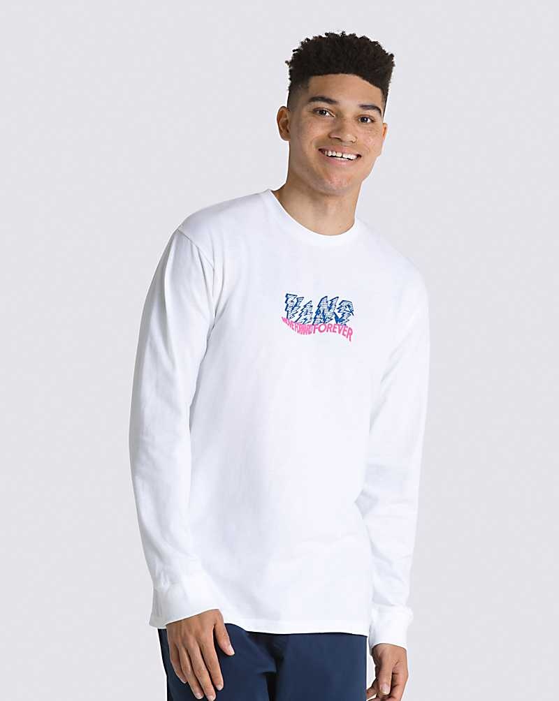 Vans Dijital Wavy Long Sleeve Tişört Erkek Beyaz | Türkiye DKV038795