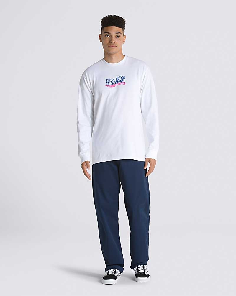 Vans Dijital Wavy Long Sleeve Tişört Erkek Beyaz | Türkiye DKV038795