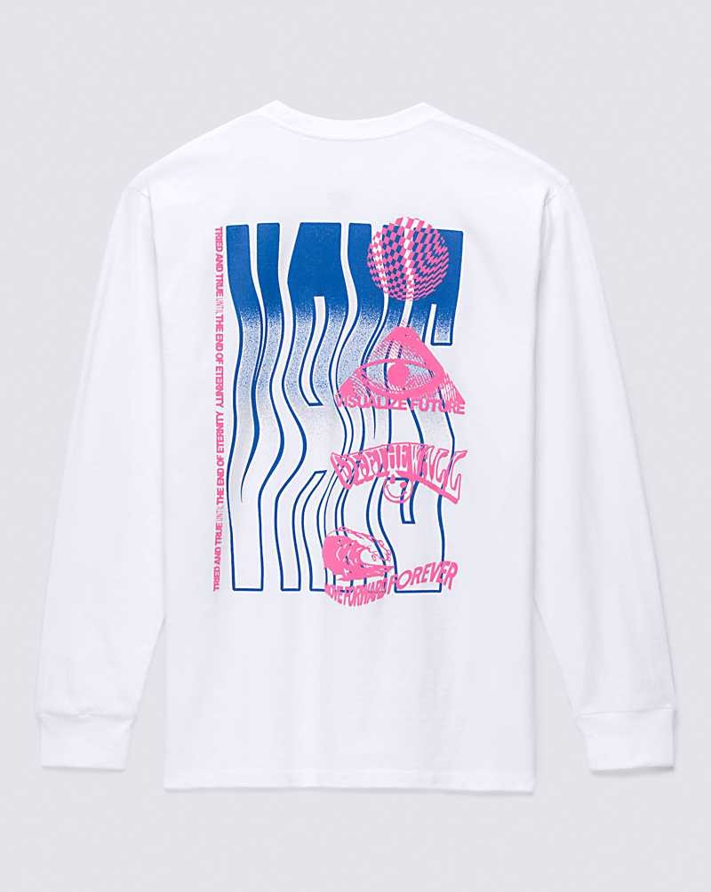 Vans Dijital Wavy Long Sleeve Tişört Erkek Beyaz | Türkiye DKV038795