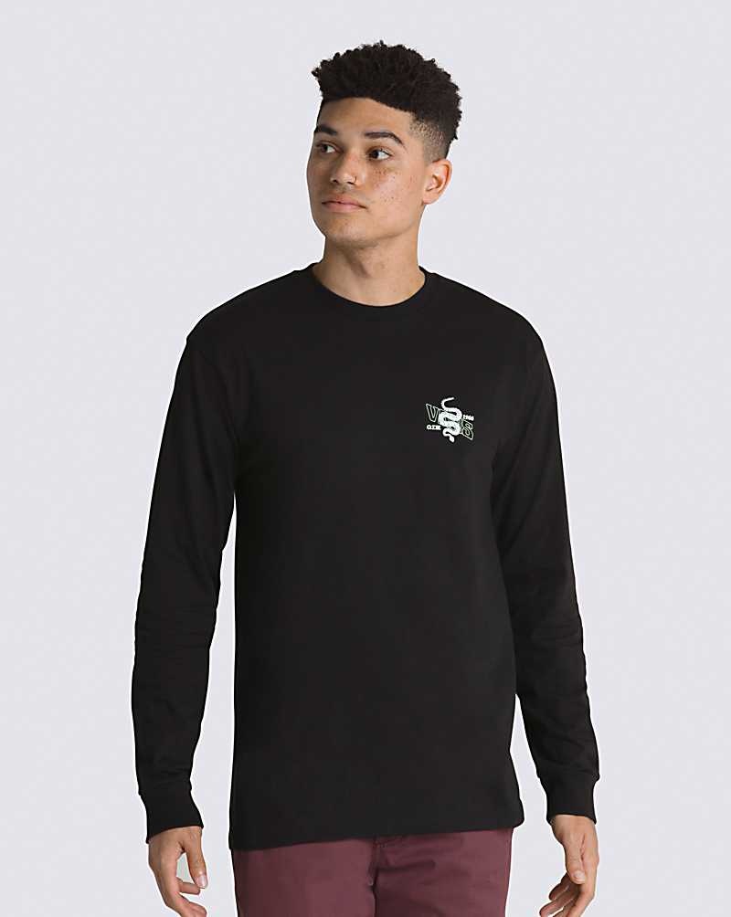 Vans Distorted Snake Long Sleeve Tişört Erkek Siyah | Türkiye DVZ457286