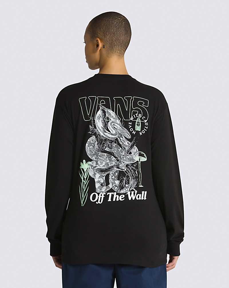 Vans Distorted Snake Long Sleeve Tişört Erkek Siyah | Türkiye DVZ457286