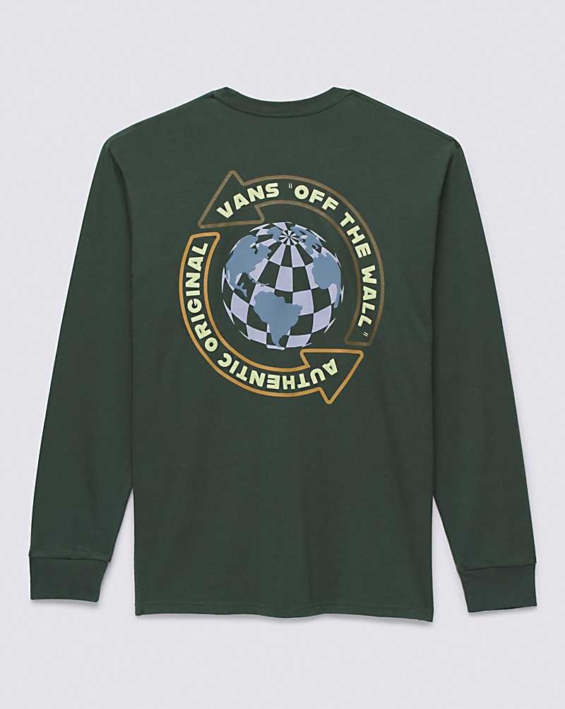 Vans Globe Circle Long Sleeve Tişört Erkek Yeşil | Türkiye RWM831596