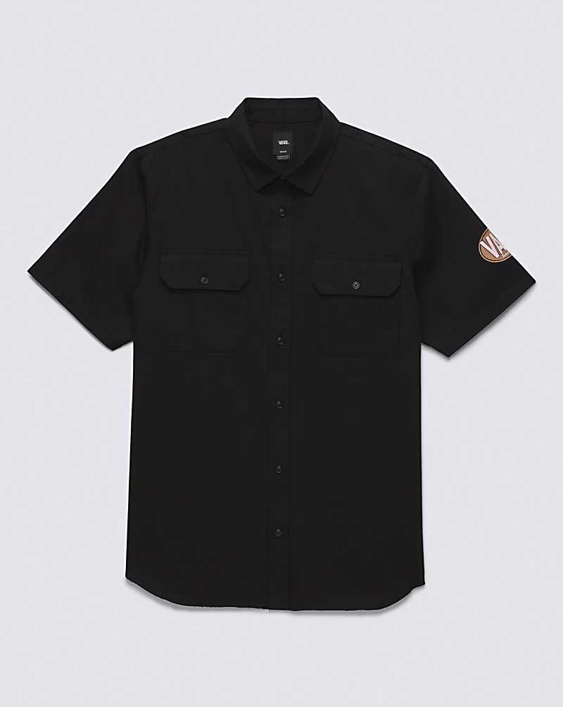 Vans Oval Logo İş Wear Buttondown Gömlek Erkek Siyah | Türkiye XVY627049