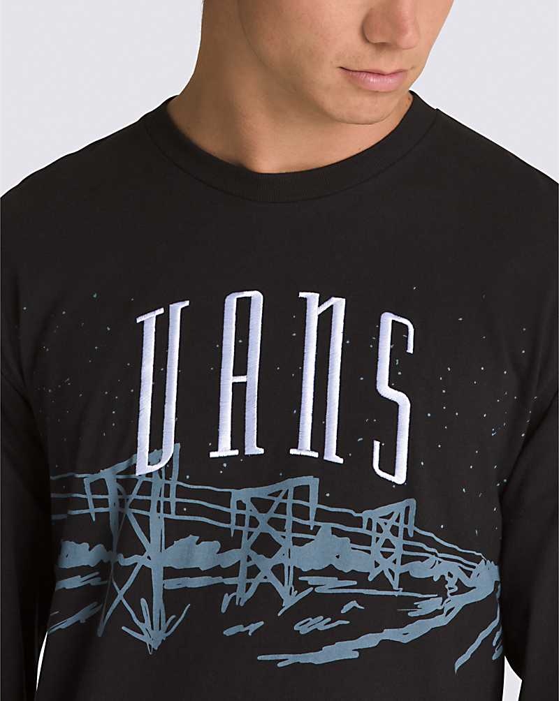 Vans Powerline Landscape Long Sleeve Tişört Erkek Siyah | Türkiye KID960317