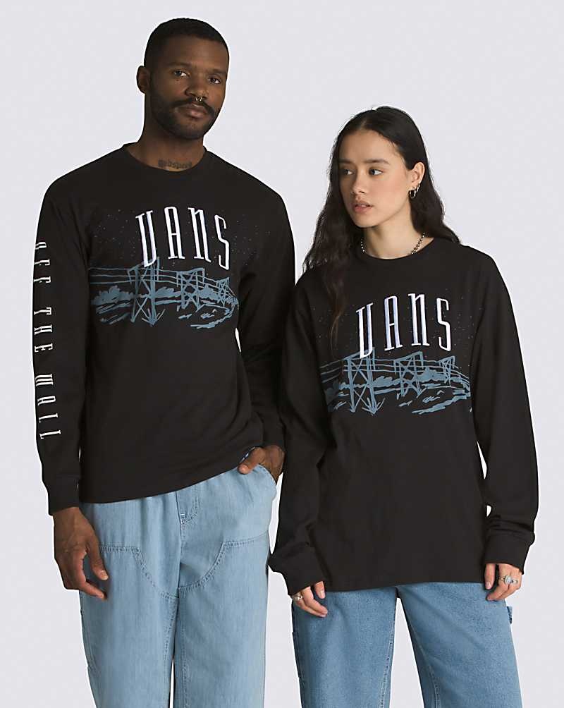 Vans Powerline Landscape Long Sleeve Tişört Erkek Siyah | Türkiye KID960317