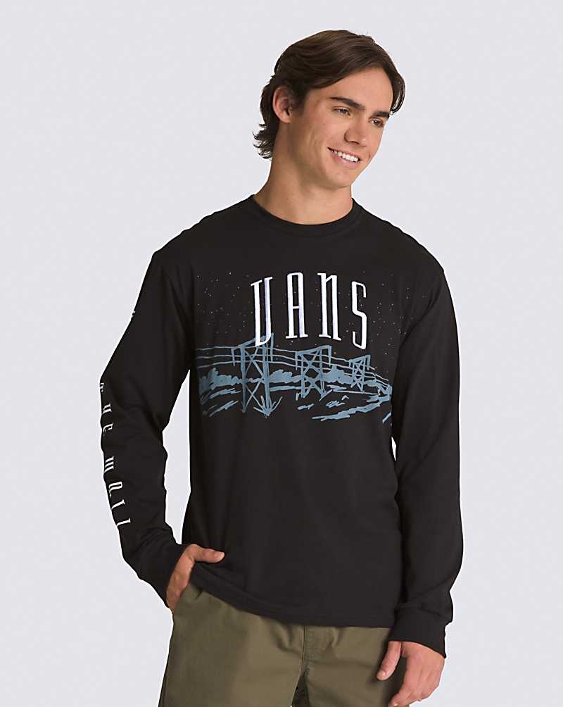 Vans Powerline Landscape Long Sleeve Tişört Erkek Siyah | Türkiye KID960317