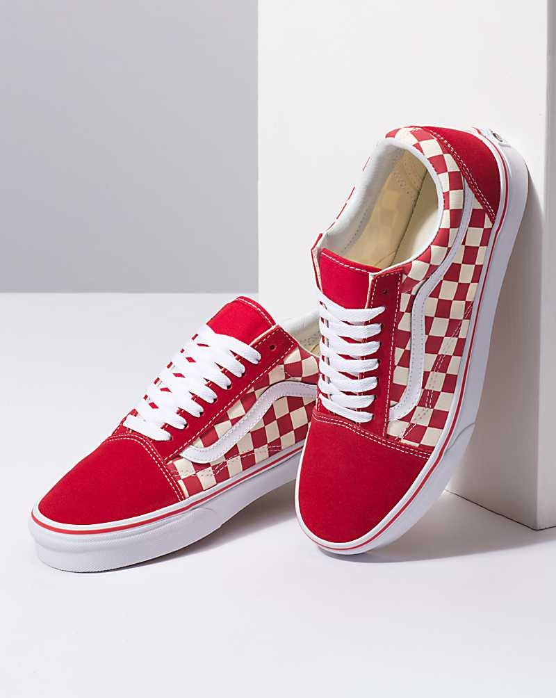 Vans Primary Check Old Skool Ayakkabı Erkek Kırmızı Beyaz | Türkiye JDB207491