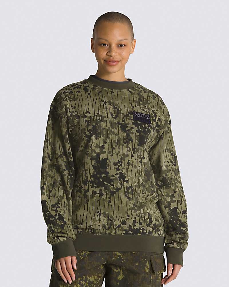 Vans Rain Camo Crew Sweatshirt Erkek Zeytin Yeşili | Türkiye OKV053782