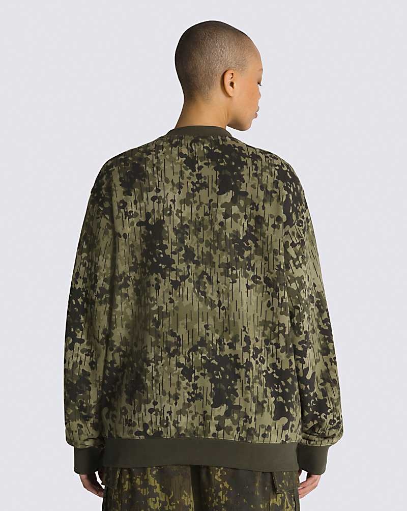 Vans Rain Camo Crew Sweatshirt Erkek Zeytin Yeşili | Türkiye OKV053782