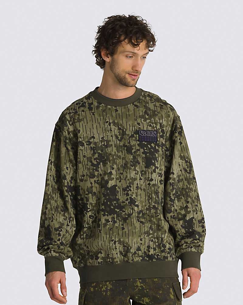 Vans Rain Camo Crew Sweatshirt Erkek Zeytin Yeşili | Türkiye OKV053782