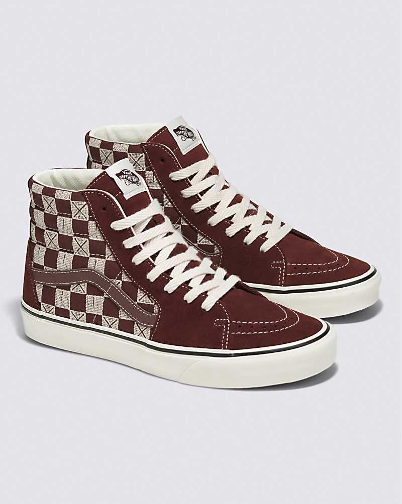 Vans Sk8-Hi Stitch Checkerboard Ayakkabı Erkek Çikolata | Türkiye MEP943182