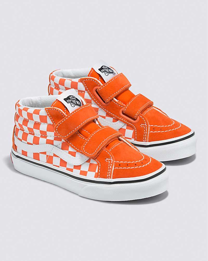 Vans Sk8-Mid Reissue V Checkerboard Ayakkabı Çocuk Kırmızı Turuncu | Türkiye XZR598043