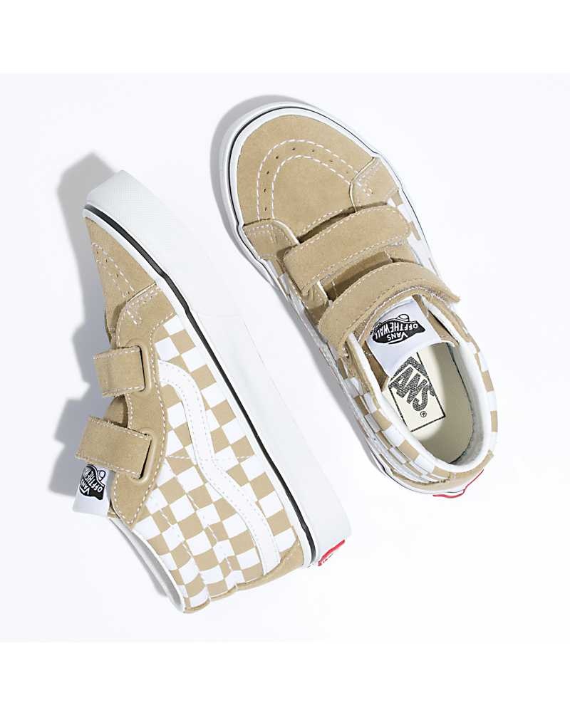 Vans Sk8-Mid Reissue V Checkerboard Ayakkabı Çocuk Bej Rengi | Türkiye IVA852694