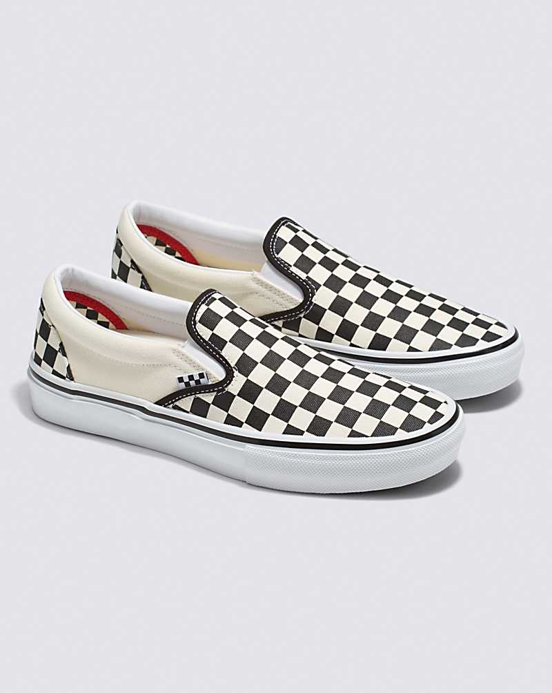 Vans Skate Slip-On Checkerboard Kaykay Ayakkabısı Kadın Siyah Beyaz | Türkiye ITW160958