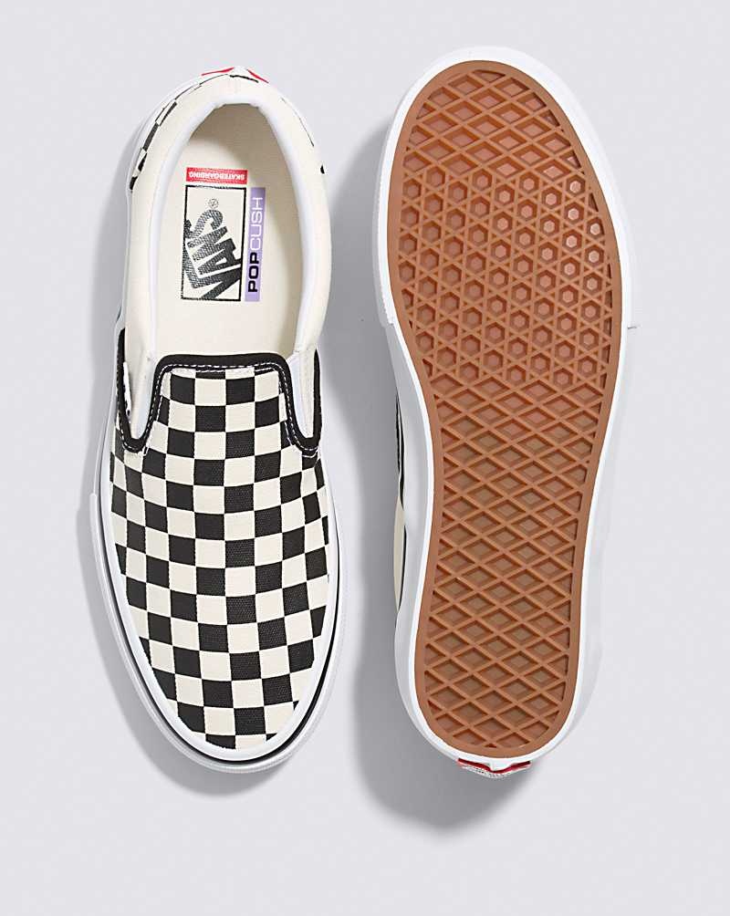 Vans Skate Slip-On Checkerboard Kaykay Ayakkabısı Kadın Siyah Beyaz | Türkiye ITW160958