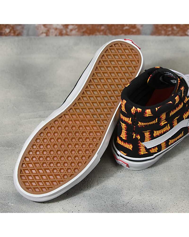 Vans X Thrasher Skate Sk8-Hi Kaykay Ayakkabısı Erkek Siyah Altın | Türkiye BXQ406123