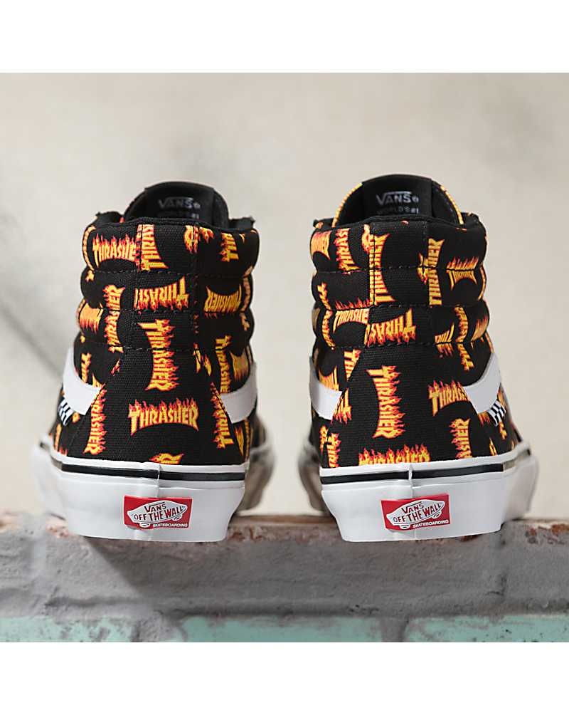 Vans X Thrasher Skate Sk8-Hi Kaykay Ayakkabısı Erkek Siyah Altın | Türkiye BXQ406123