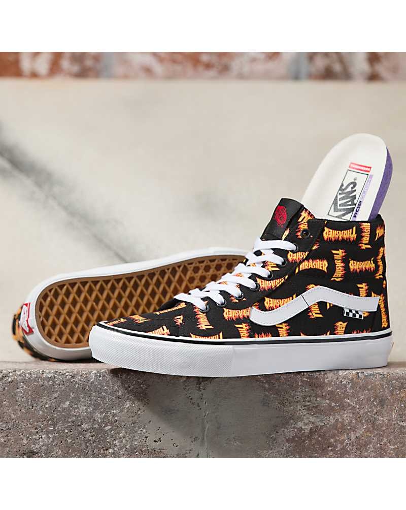 Vans X Thrasher Skate Sk8-Hi Kaykay Ayakkabısı Erkek Siyah Altın | Türkiye BXQ406123