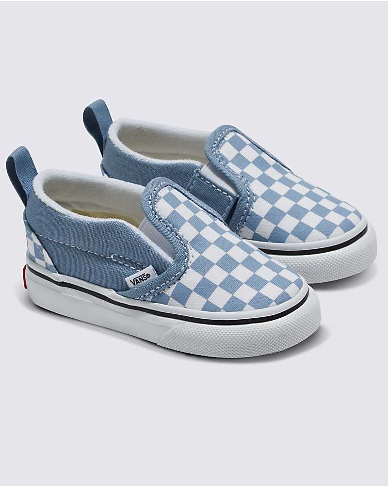 Vans Yürümeye Başlayan Classic Slip-On V Checkerboard Ayakkabı Çocuk Mavi | Türkiye QDO984753