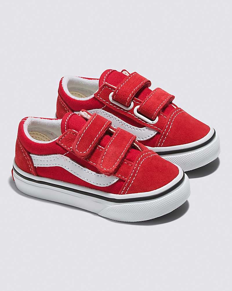 Vans Yürümeye Başlayan Old Skool V Ayakkabı Çocuk Kırmızı Beyaz | Türkiye RNK409267